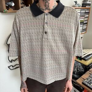 Vintage 90s Cropped Striped S/S Knit Polo ~ Size Large